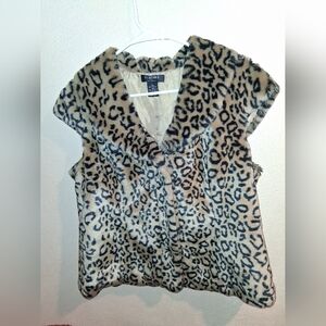 Clothes By Revue Leopard Print Faux Fur Short Sleeve Coat Mob Wife L
